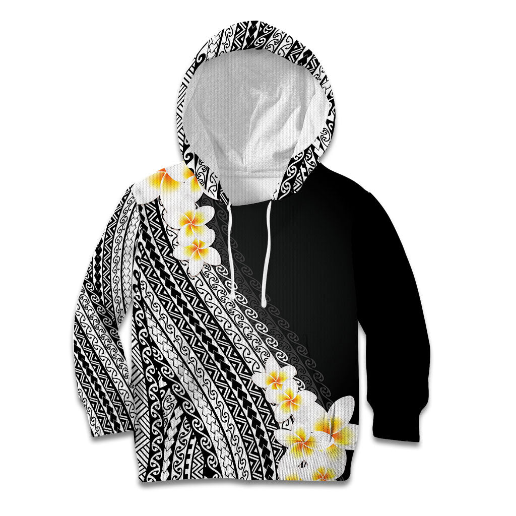Tahiti Plumeria Tribal Pattern Kid Hoodie Wave Style Black LT05 Hoodie Black - Polynesian Pride