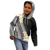 Tahiti Plumeria Tribal Pattern Kid Hoodie Wave Style Black LT05 - Polynesian Pride