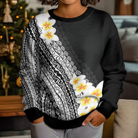 Tahiti Plumeria Tribal Pattern Kid Ugly Christmas Sweater Wave Style Black
