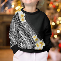 Tahiti Plumeria Tribal Pattern Kid Ugly Christmas Sweater Wave Style Black
