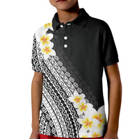 Tahiti Plumeria Tribal Pattern Kid Polo Shirt Wave Style Black LT05 Kid Black - Polynesian Pride