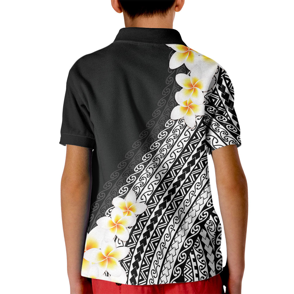 Tahiti Plumeria Tribal Pattern Kid Polo Shirt Wave Style Black LT05 - Polynesian Pride