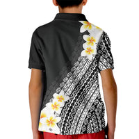 Tahiti Plumeria Tribal Pattern Kid Polo Shirt Wave Style Black LT05 - Polynesian Pride