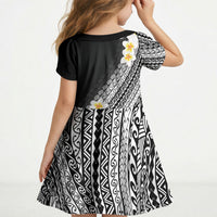 Tahiti Plumeria Tribal Pattern Kid Short Sleeve Dress Wave Style Black LT05 - Polynesian Pride