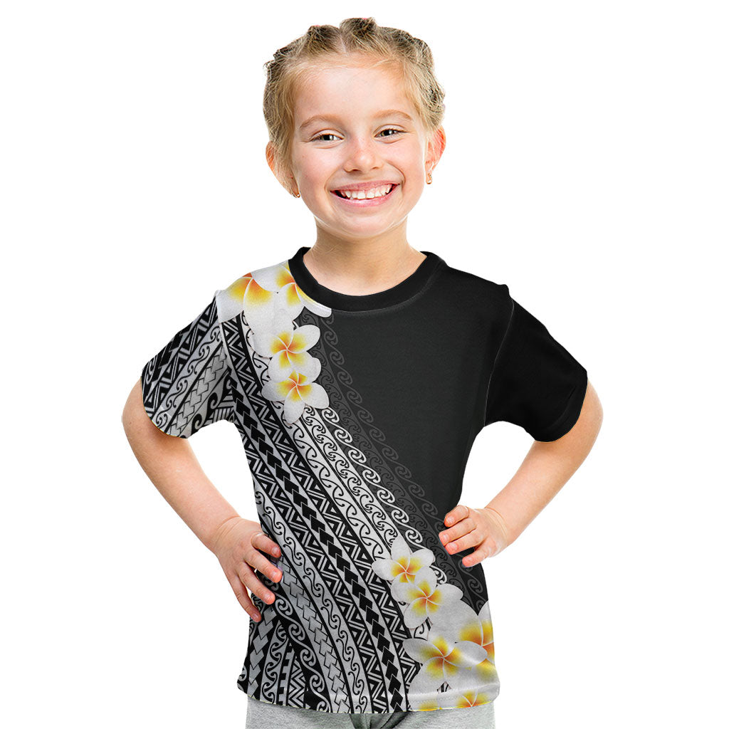 Tahiti Plumeria Tribal Pattern Kid T Shirt Wave Style Black LT05 Black - Polynesian Pride