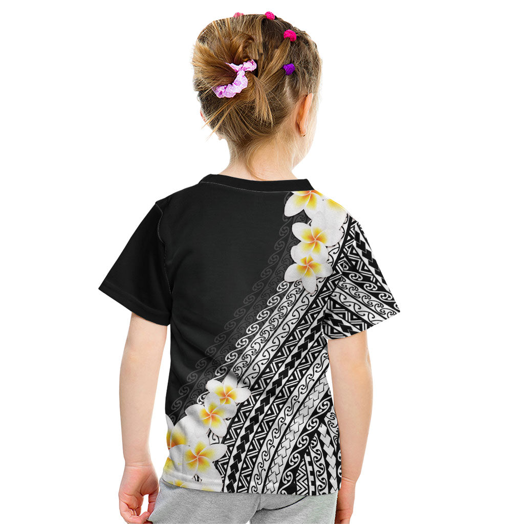 Tahiti Plumeria Tribal Pattern Kid T Shirt Wave Style Black LT05 - Polynesian Pride