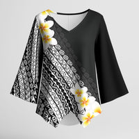 Tahiti Plumeria Tribal Pattern Kimono Sleeve Blouse Wave Style Black LT05 Female Black - Polynesian Pride
