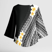 Tahiti Plumeria Tribal Pattern Kimono Sleeve Blouse Wave Style Black LT05 - Polynesian Pride