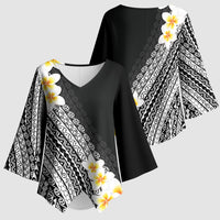 Tahiti Plumeria Tribal Pattern Kimono Sleeve Blouse Wave Style Black LT05 - Polynesian Pride