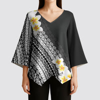 Tahiti Plumeria Tribal Pattern Kimono Sleeve Blouse Wave Style Black LT05 - Polynesian Pride