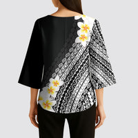 Tahiti Plumeria Tribal Pattern Kimono Sleeve Blouse Wave Style Black LT05 - Polynesian Pride
