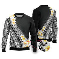 Tahiti Plumeria Tribal Pattern Ugly Christmas Sweater Wave Style Black