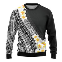 Tahiti Plumeria Tribal Pattern Ugly Christmas Sweater Wave Style Black