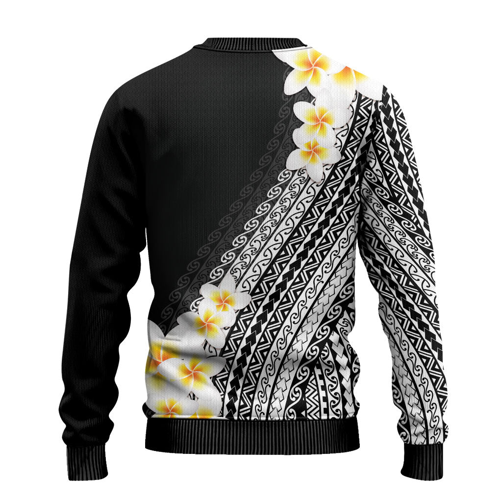 Tahiti Plumeria Tribal Pattern Ugly Christmas Sweater Wave Style Black