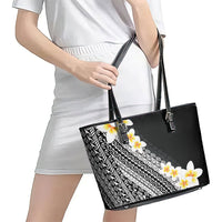 Tahiti Plumeria Tribal Pattern Leather Tote Bag Wave Style Black LT05 - Polynesian Pride