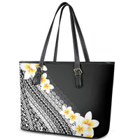 Tahiti Plumeria Tribal Pattern Leather Tote Bag Wave Style Black LT05 - Polynesian Pride