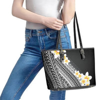 Tahiti Plumeria Tribal Pattern Leather Tote Bag Wave Style Black LT05 - Polynesian Pride