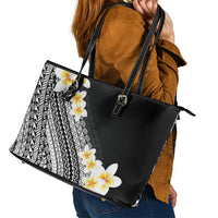 Tahiti Plumeria Tribal Pattern Leather Tote Bag Wave Style Black LT05 - Polynesian Pride