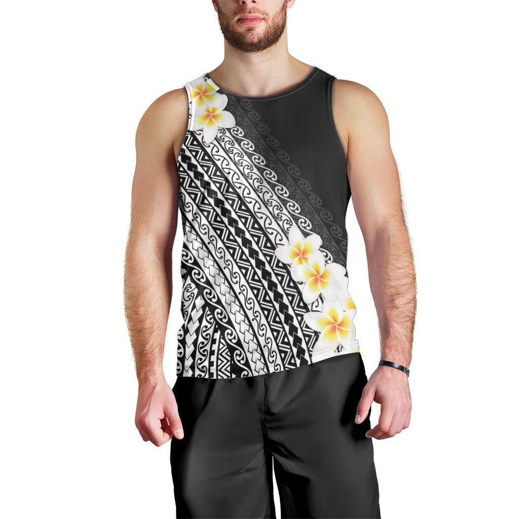 Tahiti Plumeria Tribal Pattern Men Tank Top Wave Style Black LT05 - Polynesian Pride