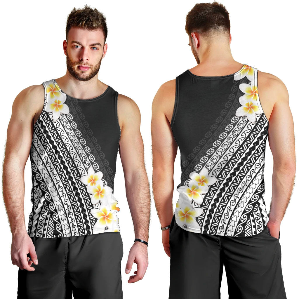 Tahiti Plumeria Tribal Pattern Men Tank Top Wave Style Black LT05 - Polynesian Pride