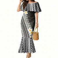 Tahiti Plumeria Tribal Pattern Mermaid Dress Wave Style Black LT05 Women Black - Polynesian Pride