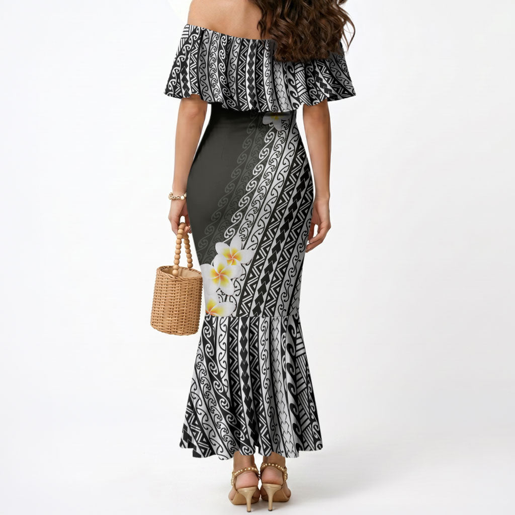 Tahiti Plumeria Tribal Pattern Mermaid Dress Wave Style Black LT05 - Polynesian Pride
