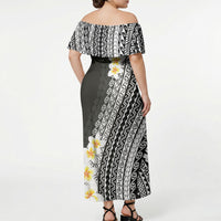 Tahiti Plumeria Tribal Pattern Off Shoulder Maxi Dress Wave Style Black LT05 - Polynesian Pride