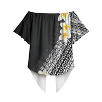 Tahiti Plumeria Tribal Pattern Off Shoulder Wrap Waist Top Wave Style Black LT05 - Polynesian Pride