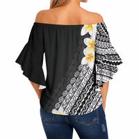 Tahiti Plumeria Tribal Pattern Off Shoulder Wrap Waist Top Wave Style Black LT05 - Polynesian Pride