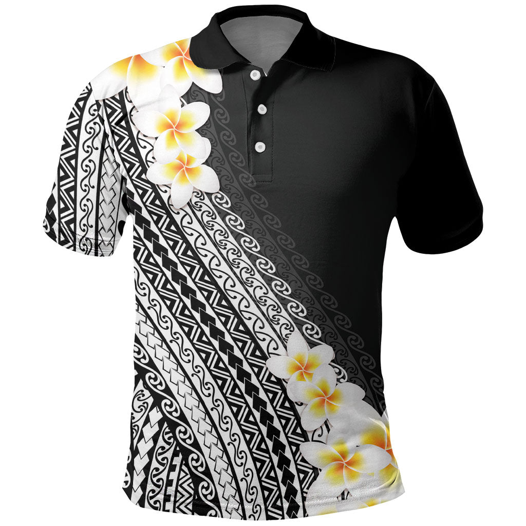 Tahiti Plumeria Tribal Pattern Polo Shirt Wave Style Black LT05 Black - Polynesian Pride
