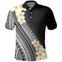 Tahiti Plumeria Tribal Pattern Polo Shirt Wave Style Black LT05 Black - Polynesian Pride