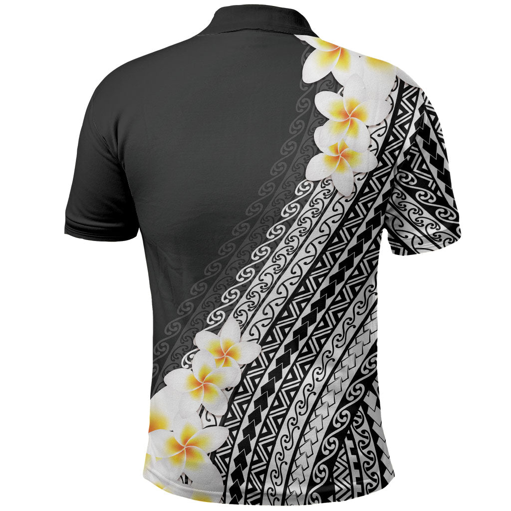 Tahiti Plumeria Tribal Pattern Polo Shirt Wave Style Black LT05 - Polynesian Pride