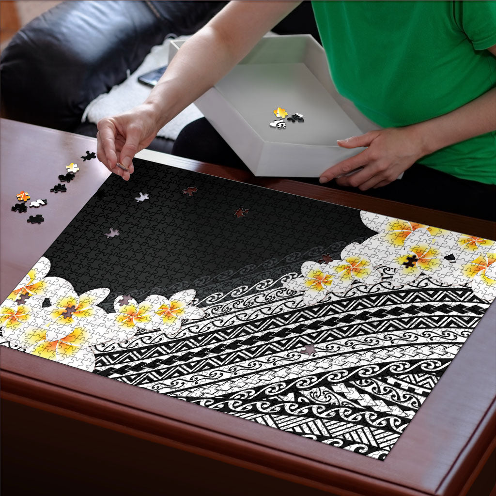 Tahiti Plumeria Tribal Pattern Puzzle Wave Style Black LT05 - Polynesian Pride
