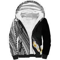 Tahiti Plumeria Tribal Pattern Sherpa Hoodie Wave Style Black LT05 Unisex Black - Polynesian Pride