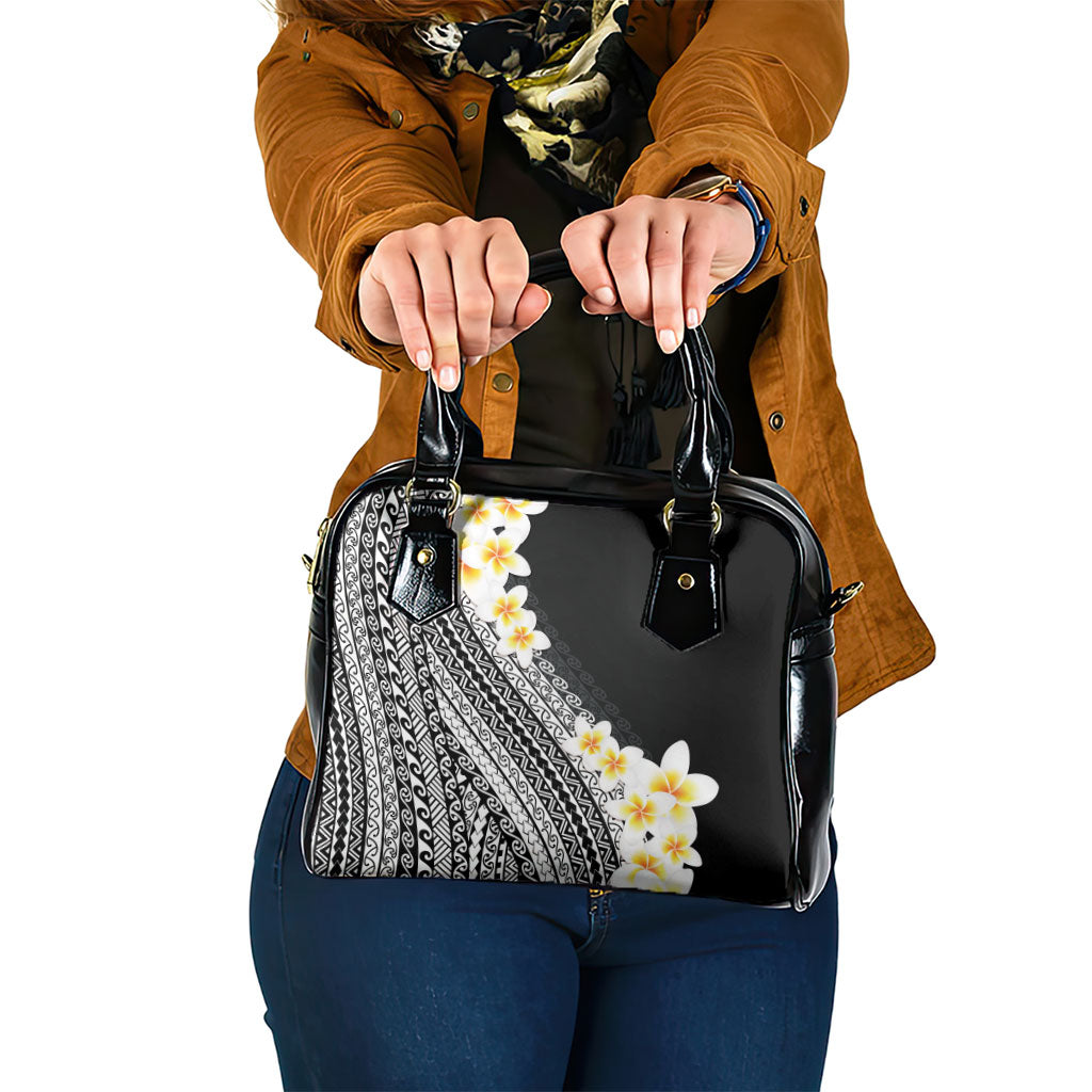 Tahiti Plumeria Tribal Pattern Shoulder Handbag Wave Style Black LT05 One Size Black - Polynesian Pride