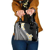 Tahiti Plumeria Tribal Pattern Shoulder Handbag Wave Style Black LT05 One Size Black - Polynesian Pride