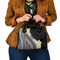 Tahiti Plumeria Tribal Pattern Shoulder Handbag Wave Style Black LT05 - Polynesian Pride