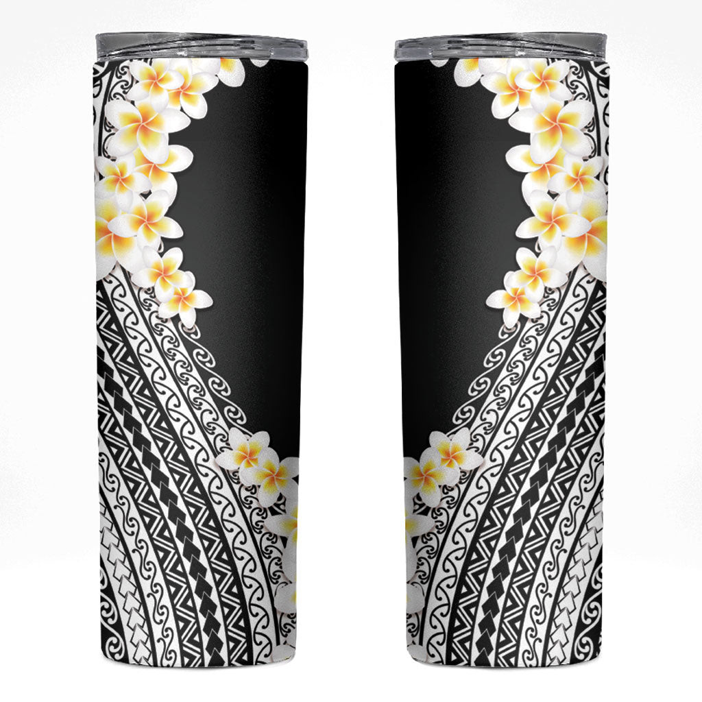 Tahiti Plumeria Tribal Pattern Skinny Tumbler Wave Style Black LT05 Black - Polynesian Pride