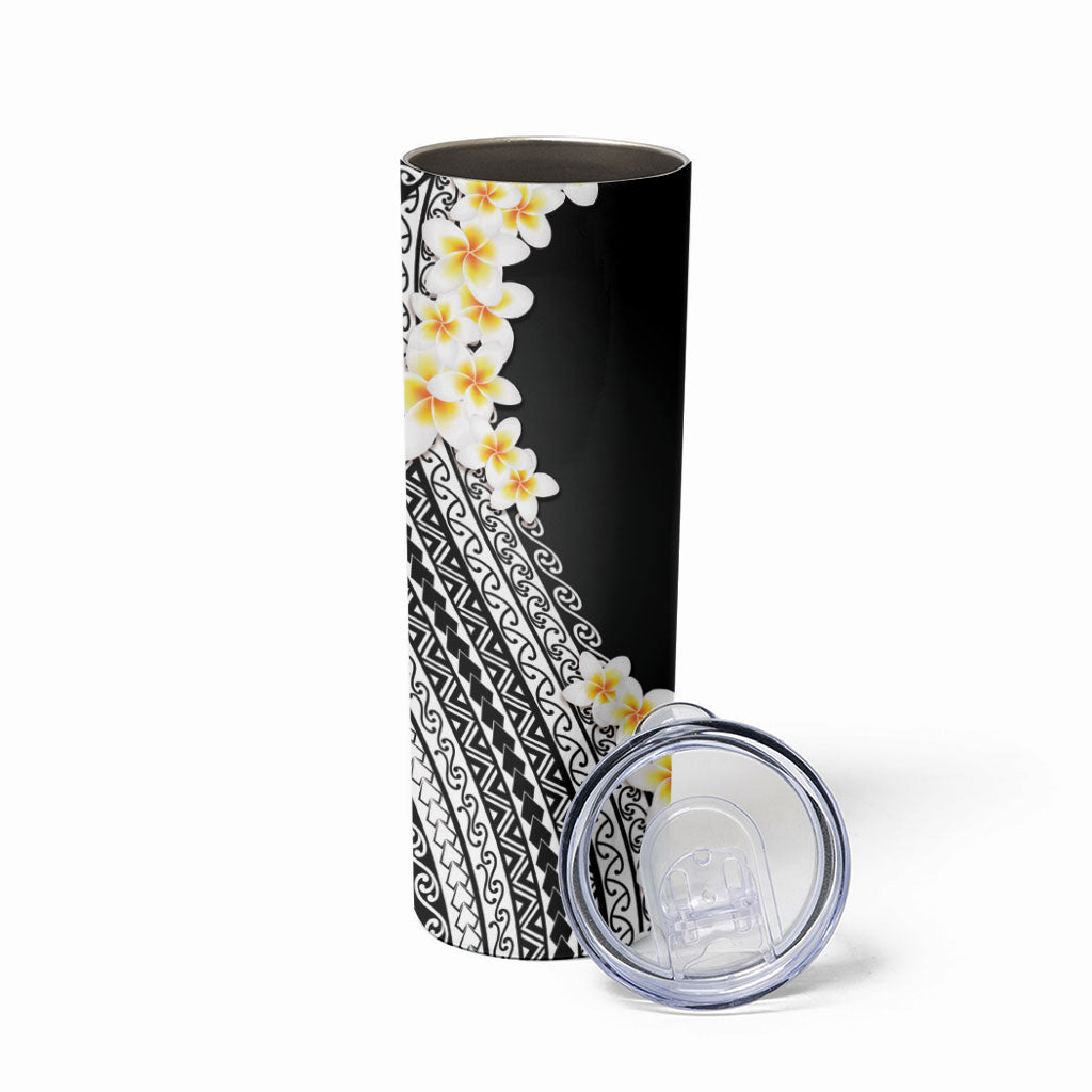 Tahiti Plumeria Tribal Pattern Skinny Tumbler Wave Style Black LT05 - Polynesian Pride