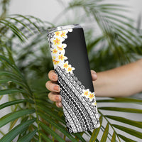 Tahiti Plumeria Tribal Pattern Skinny Tumbler Wave Style Black LT05 - Polynesian Pride