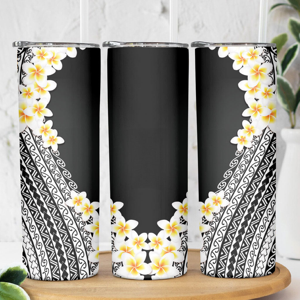 Tahiti Plumeria Tribal Pattern Skinny Tumbler Wave Style Black LT05 - Polynesian Pride