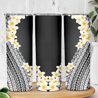 Tahiti Plumeria Tribal Pattern Skinny Tumbler Wave Style Black LT05 - Polynesian Pride