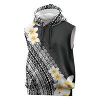 Tahiti Plumeria Tribal Pattern Sleeveless Hoodie Wave Style Black LT05 Black - Polynesian Pride