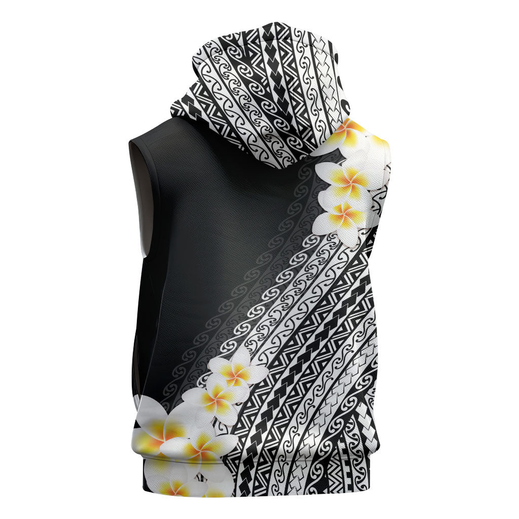 Tahiti Plumeria Tribal Pattern Sleeveless Hoodie Wave Style Black LT05 - Polynesian Pride