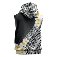 Tahiti Plumeria Tribal Pattern Sleeveless Hoodie Wave Style Black LT05 - Polynesian Pride