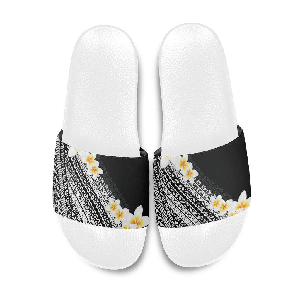 Tahiti Plumeria Tribal Pattern Slide Sandals Wave Style Black LT05 Black - Polynesian Pride