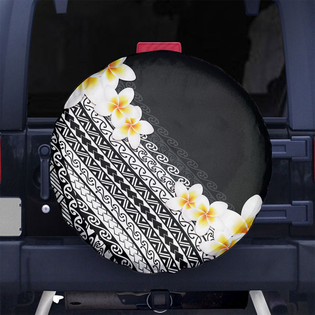 Tahiti Plumeria Tribal Pattern Spare Tire Cover Wave Style Black LT05 No hole Black - Polynesian Pride