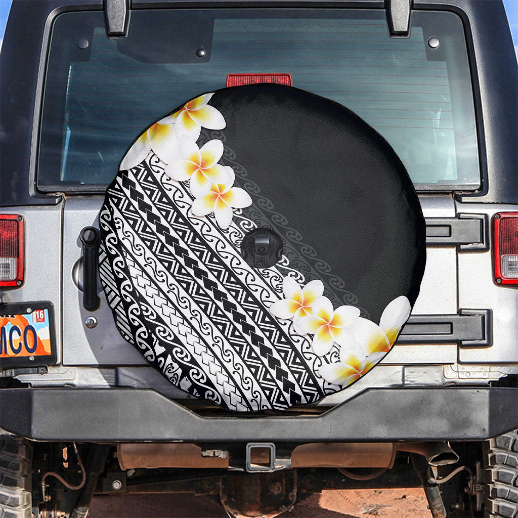 Tahiti Plumeria Tribal Pattern Spare Tire Cover Wave Style Black LT05 Black - Polynesian Pride