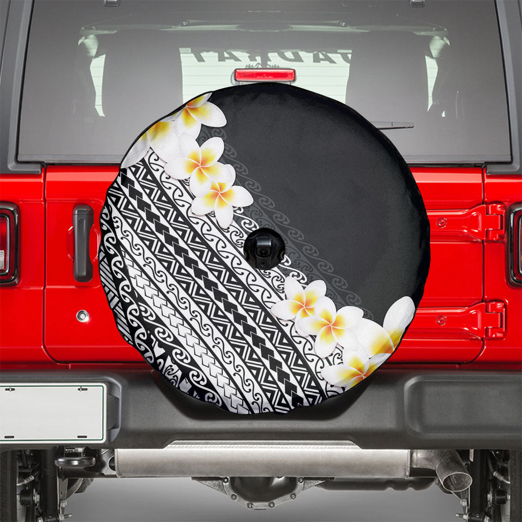 Tahiti Plumeria Tribal Pattern Spare Tire Cover Wave Style Black LT05 - Polynesian Pride