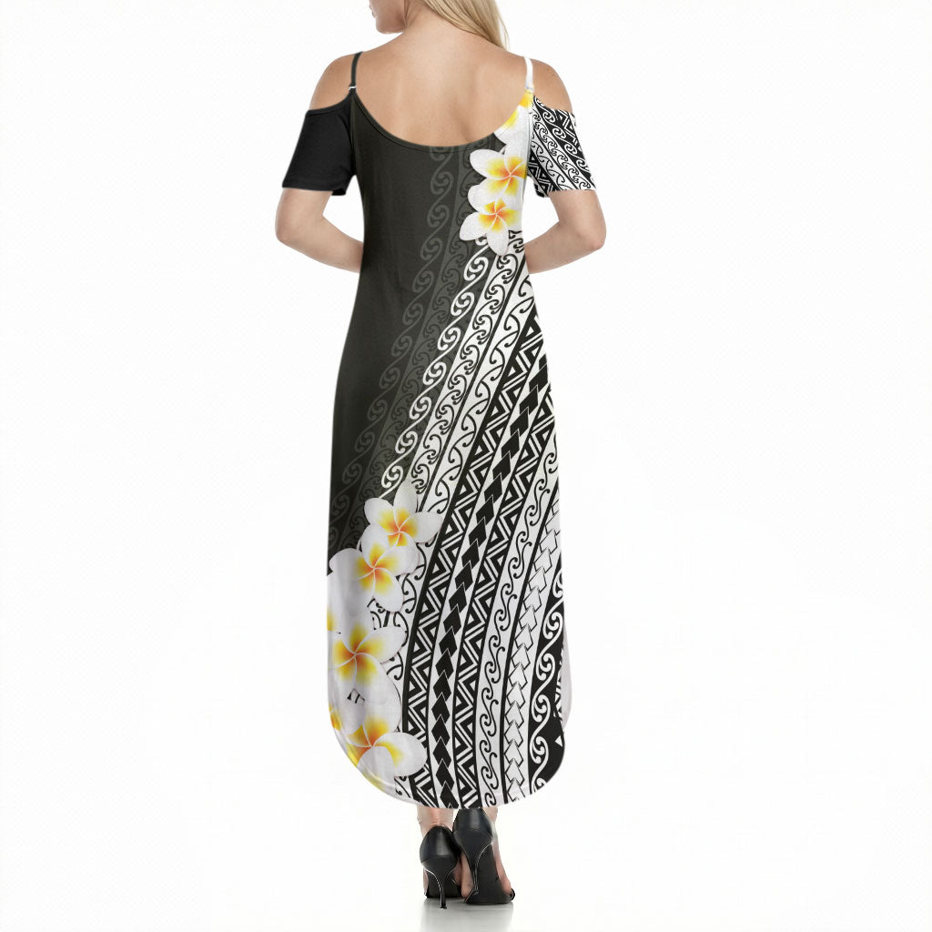 Tahiti Plumeria Tribal Pattern Summer Maxi Dress Wave Style Black LT05 - Polynesian Pride